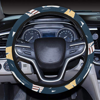 Sailboat Print Design LKS306 Steering Wheel Cover with Elastic Edge