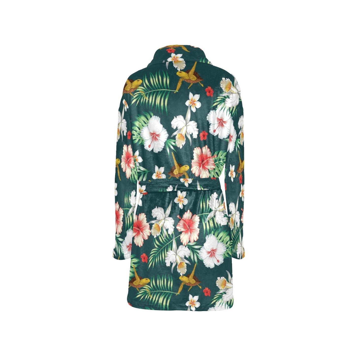 Hawaiian Flower Design with SeaTurtle Print Women's Fleece Robe