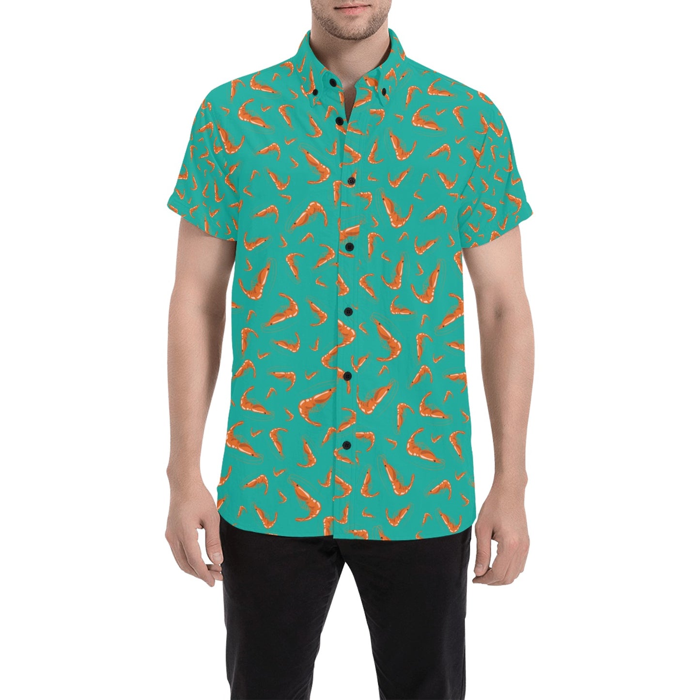 Shrimp Print Design LKS301 Men Short Sleeve Button Up Shirt