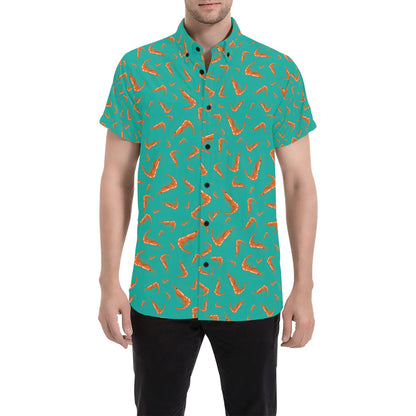 Shrimp Print Design LKS301 Men Short Sleeve Button Up Shirt