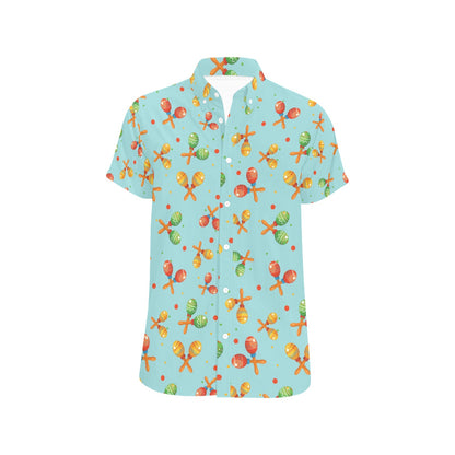 Maracas Print Design LKS402 Men Short Sleeve Button Up Shirt