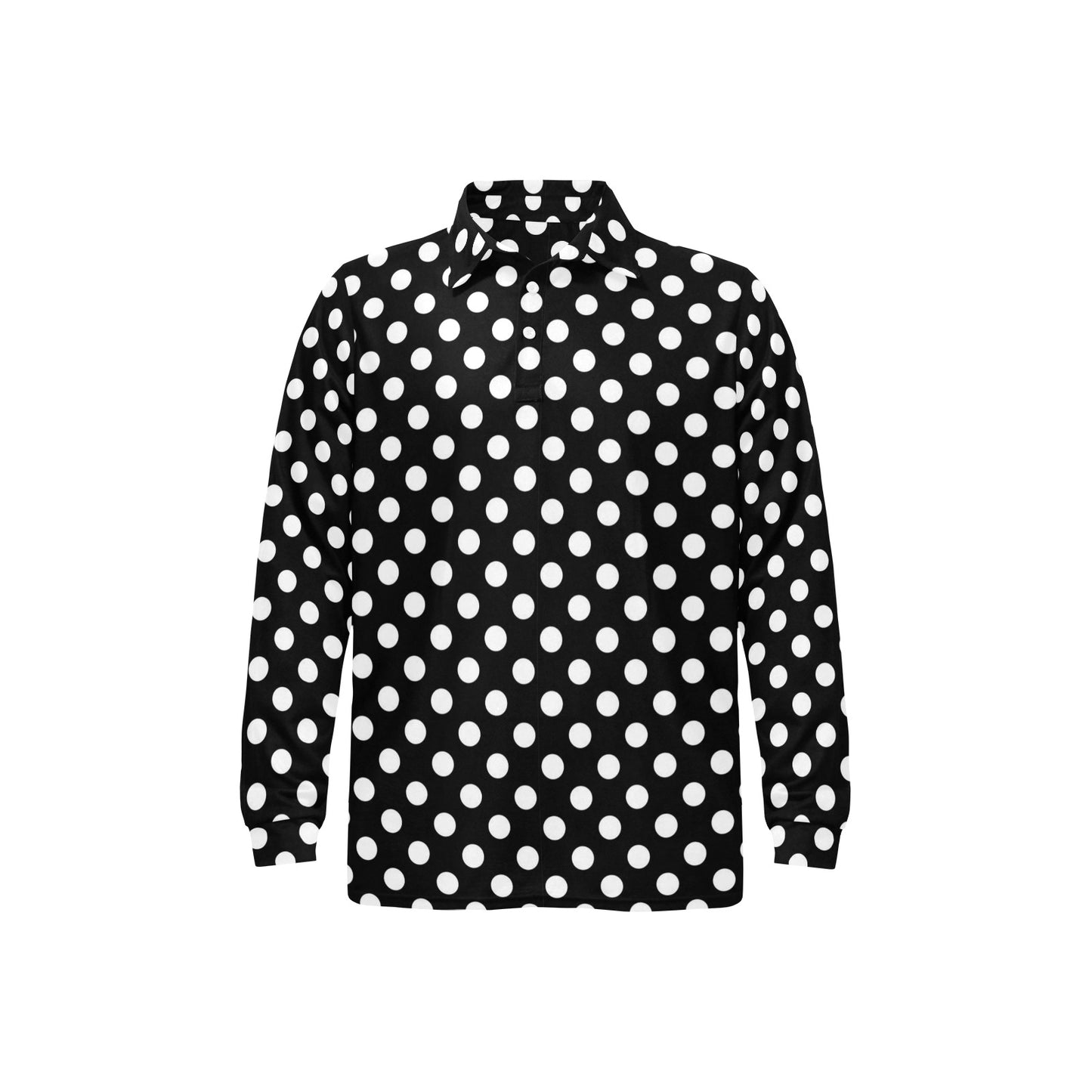 Polka Dot Black White Pattern Print Design 03 Long Sleeve Polo Shirt For Men's
