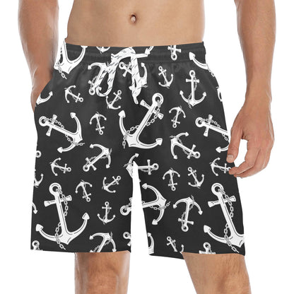 Anchor Black White Men's Swim Trunks Beach Shorts