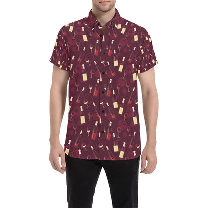 Wine Themed Print Design LKS302 Men Short Sleeve Button Up Shirt