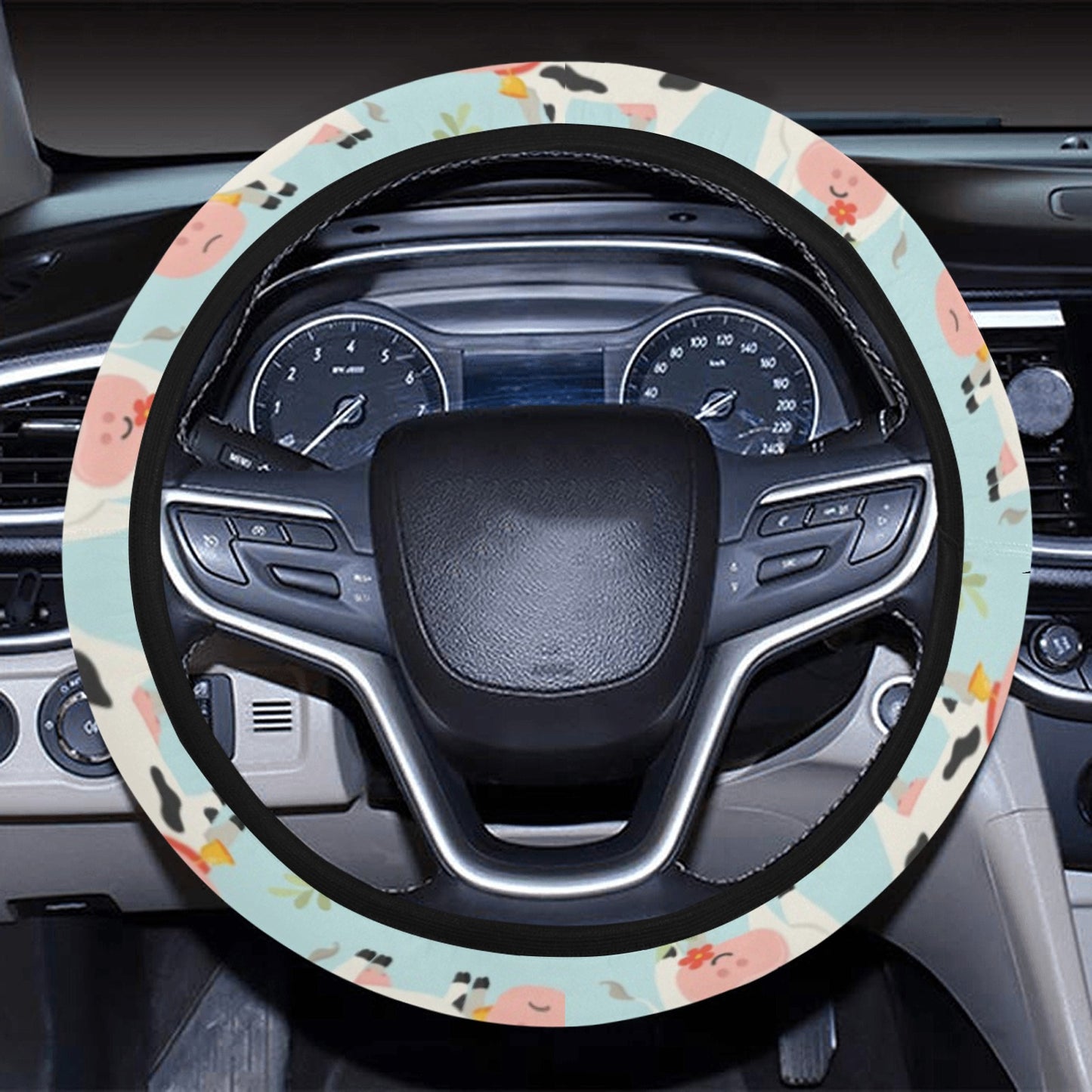 Cattle Print Design LKS403 Steering Wheel Cover with Elastic Edge