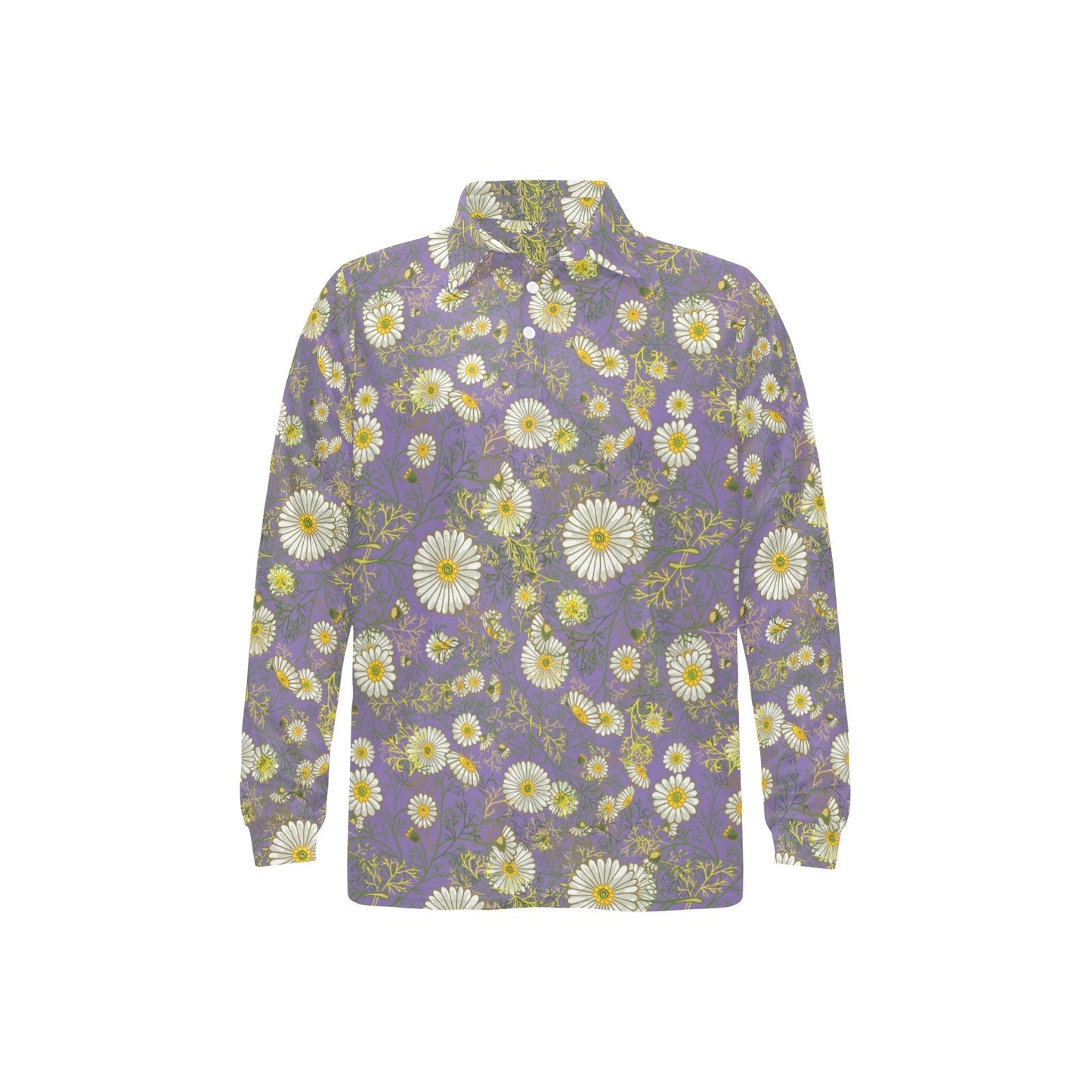 Daisy Pattern Print Design DS011 Long Sleeve Polo Shirt For Men's
