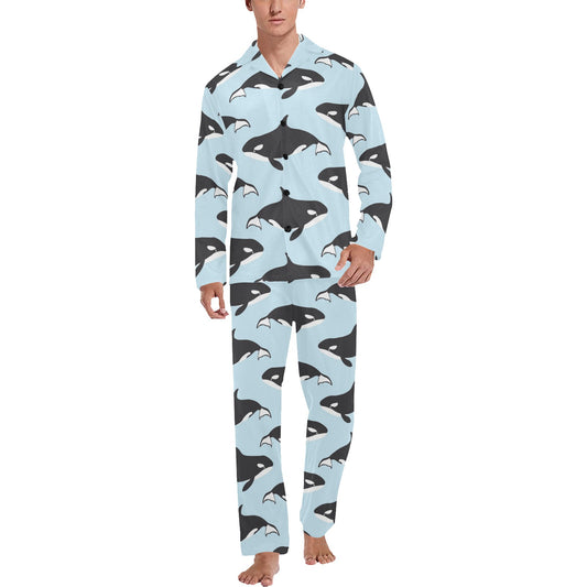 Killer Whale Pattern Print Design 01 Men's Long Pajama Set