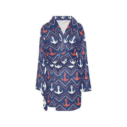 Anchor Pattern Print Design 07 Women's Fleece Robe