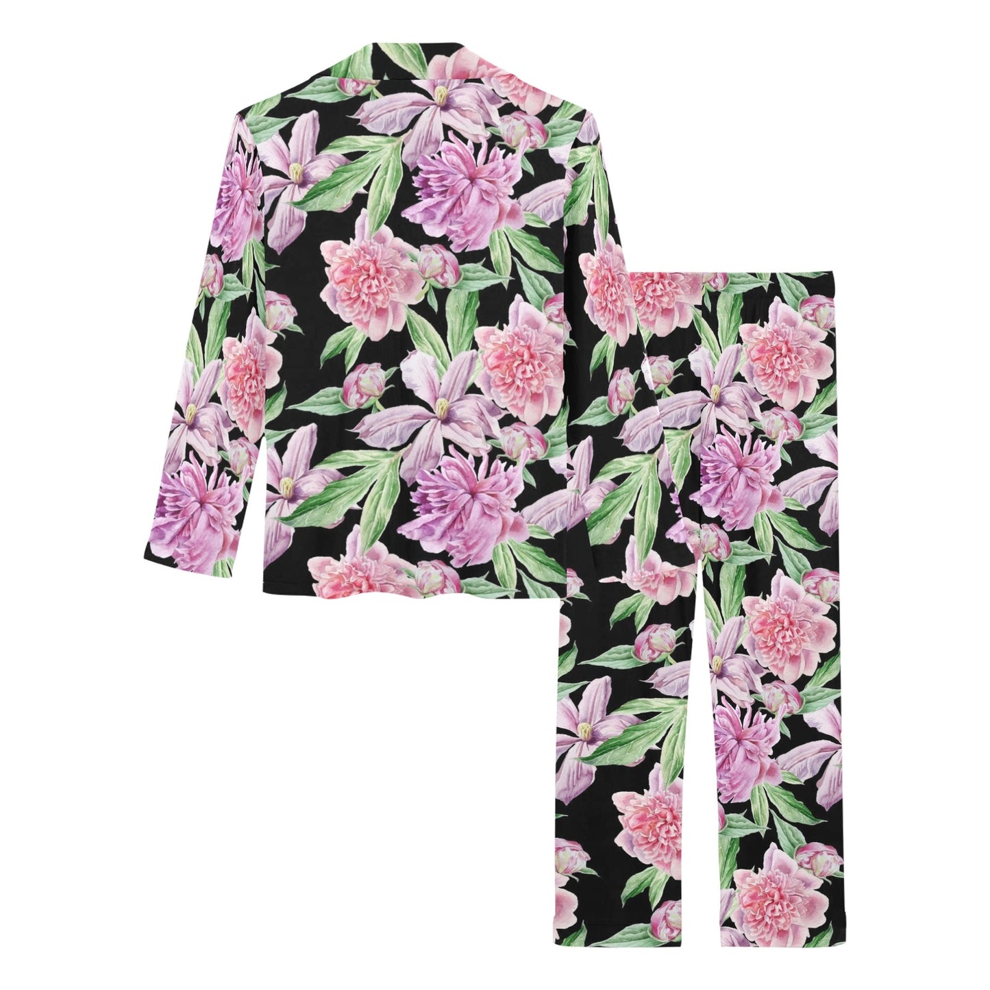Peony Pattern Print Design PE08 Women's Long Pajama Set