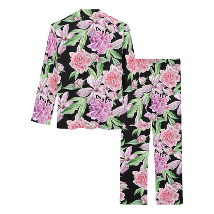 Peony Pattern Print Design PE08 Women's Long Pajama Set