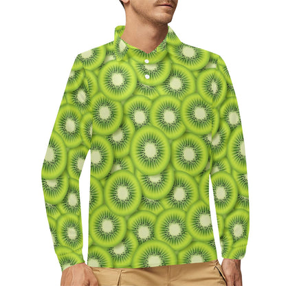 Kiwi Pattern Print Design KW01 Long Sleeve Polo Shirt For Men's