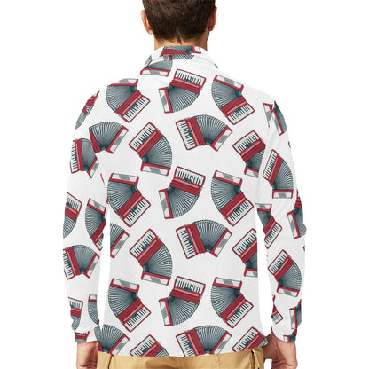 Accordion Pattern Print Design 03 Long Sleeve Polo Shirt For Men's