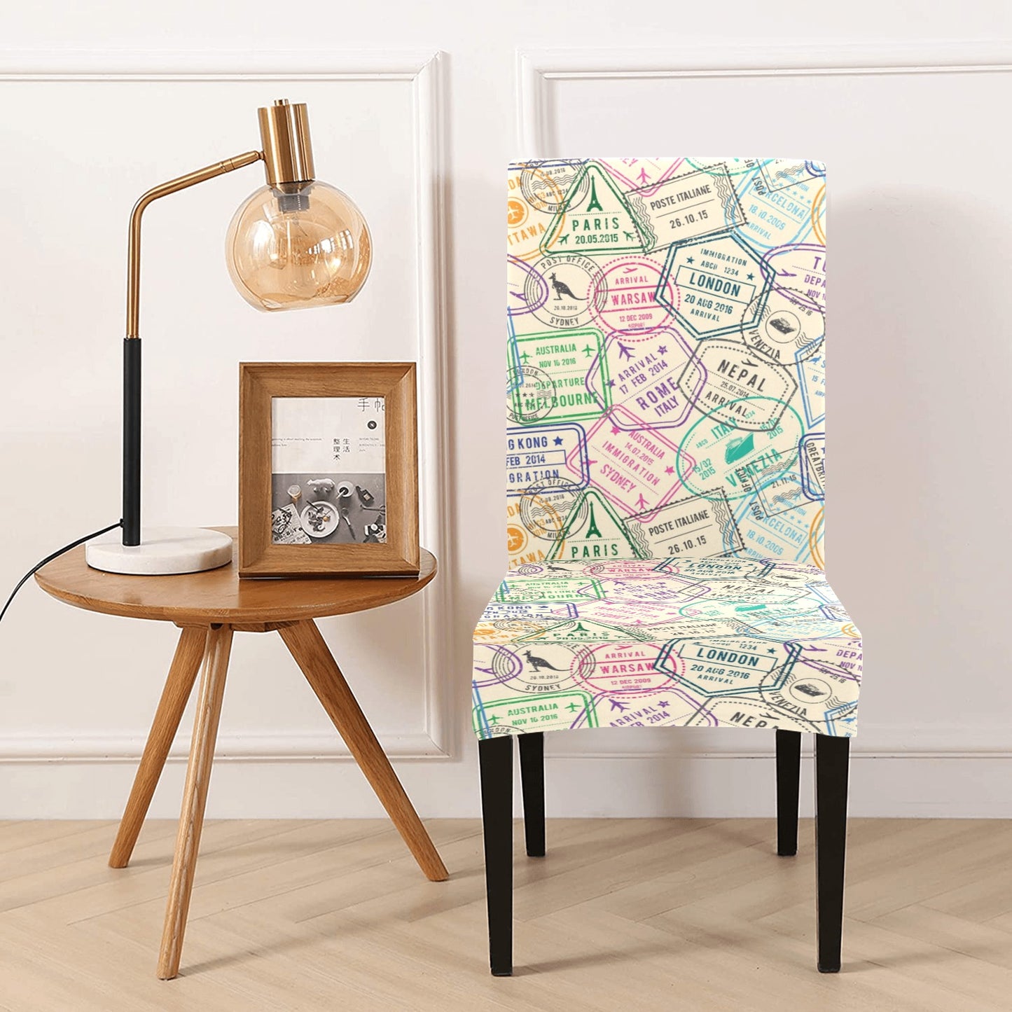 Travel Stamp Print Design LKS303 Dining Chair Slipcover