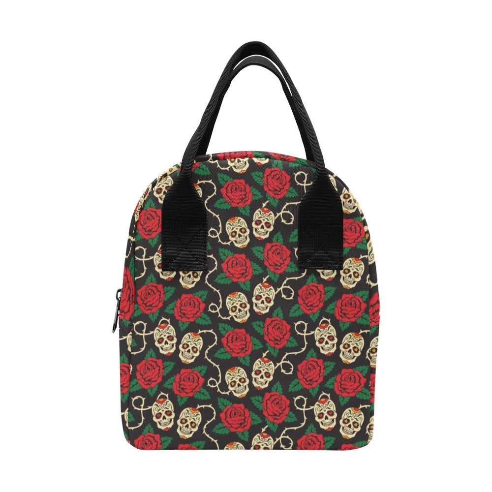 Sugar Skull Red Rose Print Design LKS301 Insulated Lunch Bag