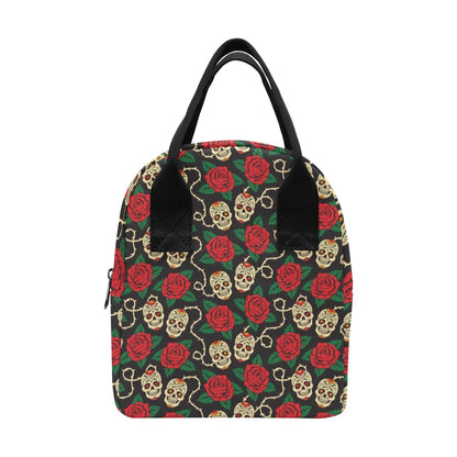 Sugar Skull Red Rose Print Design LKS301 Insulated Lunch Bag