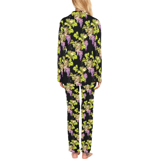 Grape Pattern Print Design GP04 Women's Long Pajama Set
