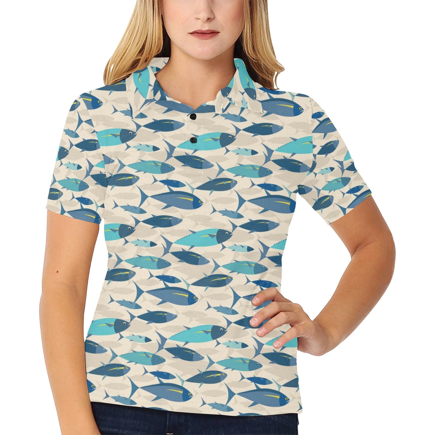 Tuna Fish Print Design LKS302 Women's Polo Shirt
