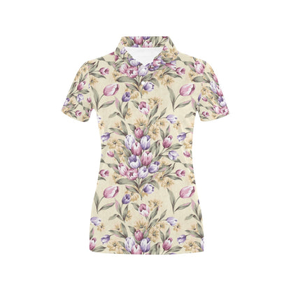 Tulip Pattern Print Design TP04 Women's Polo Shirt