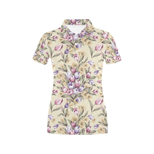 Tulip Pattern Print Design TP04 Women's Polo Shirt