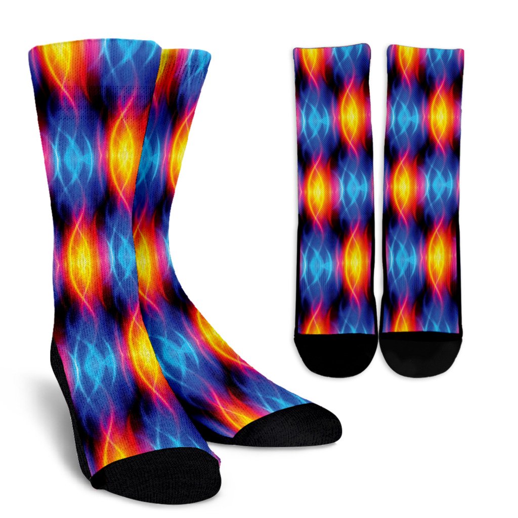 Flame Fire Blue Design Print Crew Socks