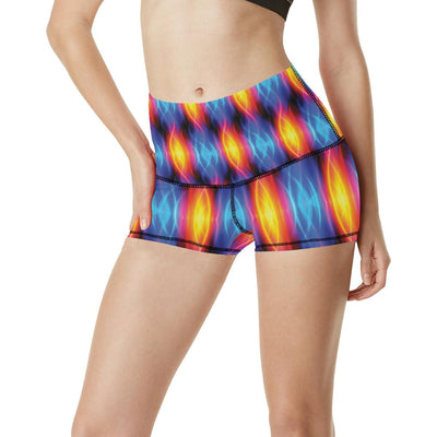 Flame Fire Blue Design Print High Waisted Spandex Shorts-JTAMIGO.COM