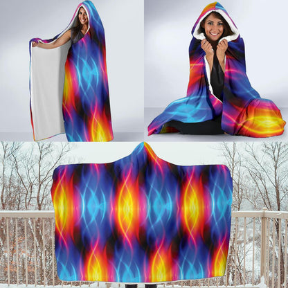 Flame Fire Blue Design Print Hooded Blanket-JTAMIGO.COM