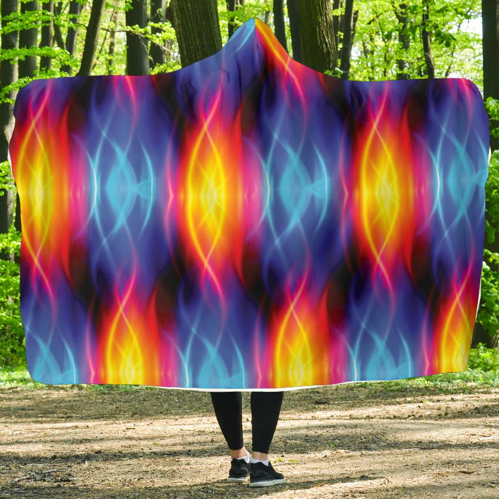 Flame Fire Blue Design Print Hooded Blanket-JTAMIGO.COM