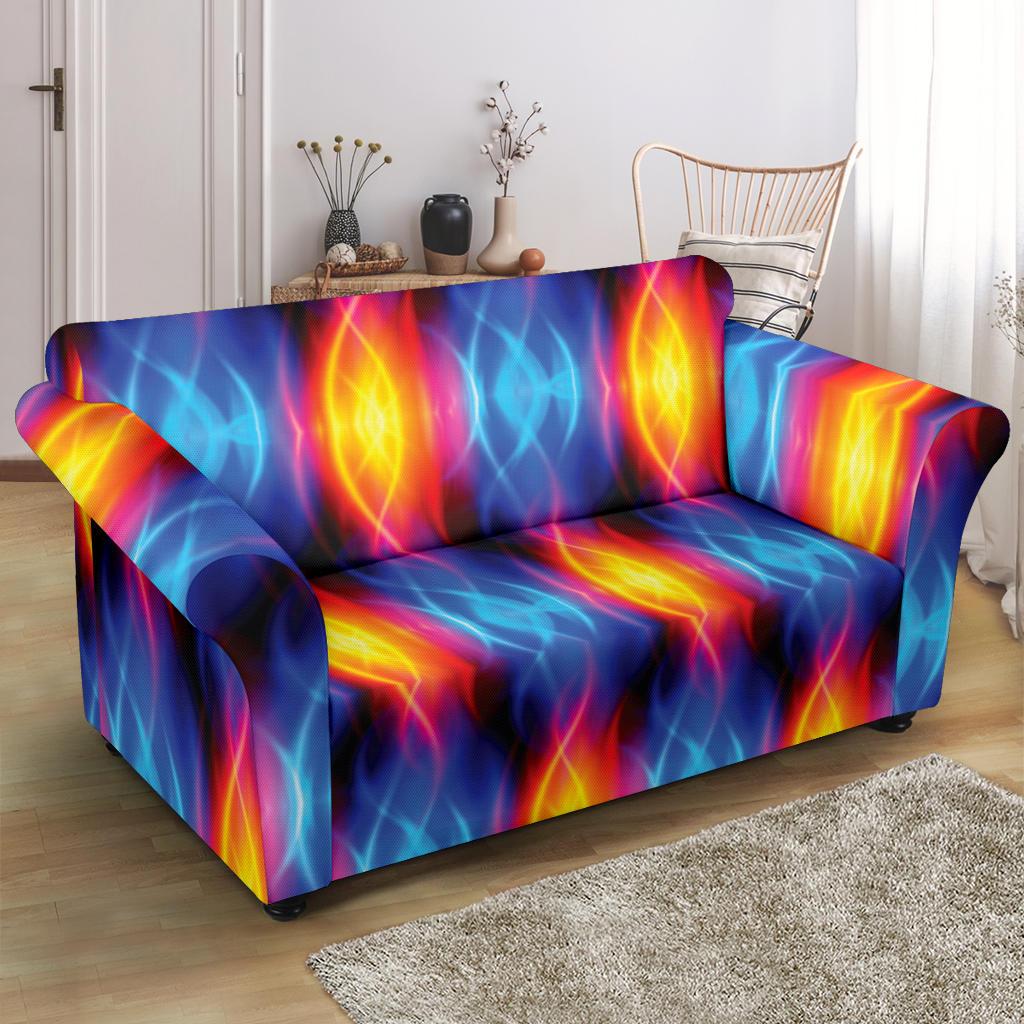 Flame Fire Blue Design Print Loveseat Slipcover-JTAMIGO.COM