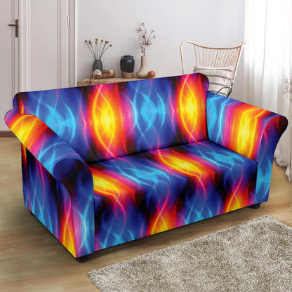 Flame Fire Blue Design Print Loveseat Slipcover-JTAMIGO.COM