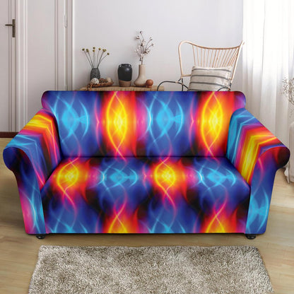 Flame Fire Blue Design Print Loveseat Slipcover-JTAMIGO.COM