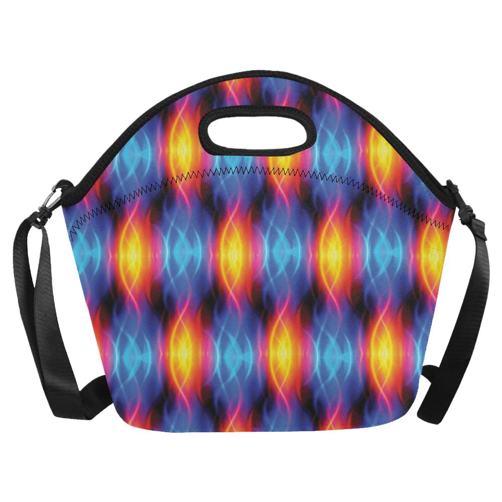 Flame Fire Blue Design Print Neoprene Lunch Bag (Model 1669)(Large)-JTAMIGO.COM