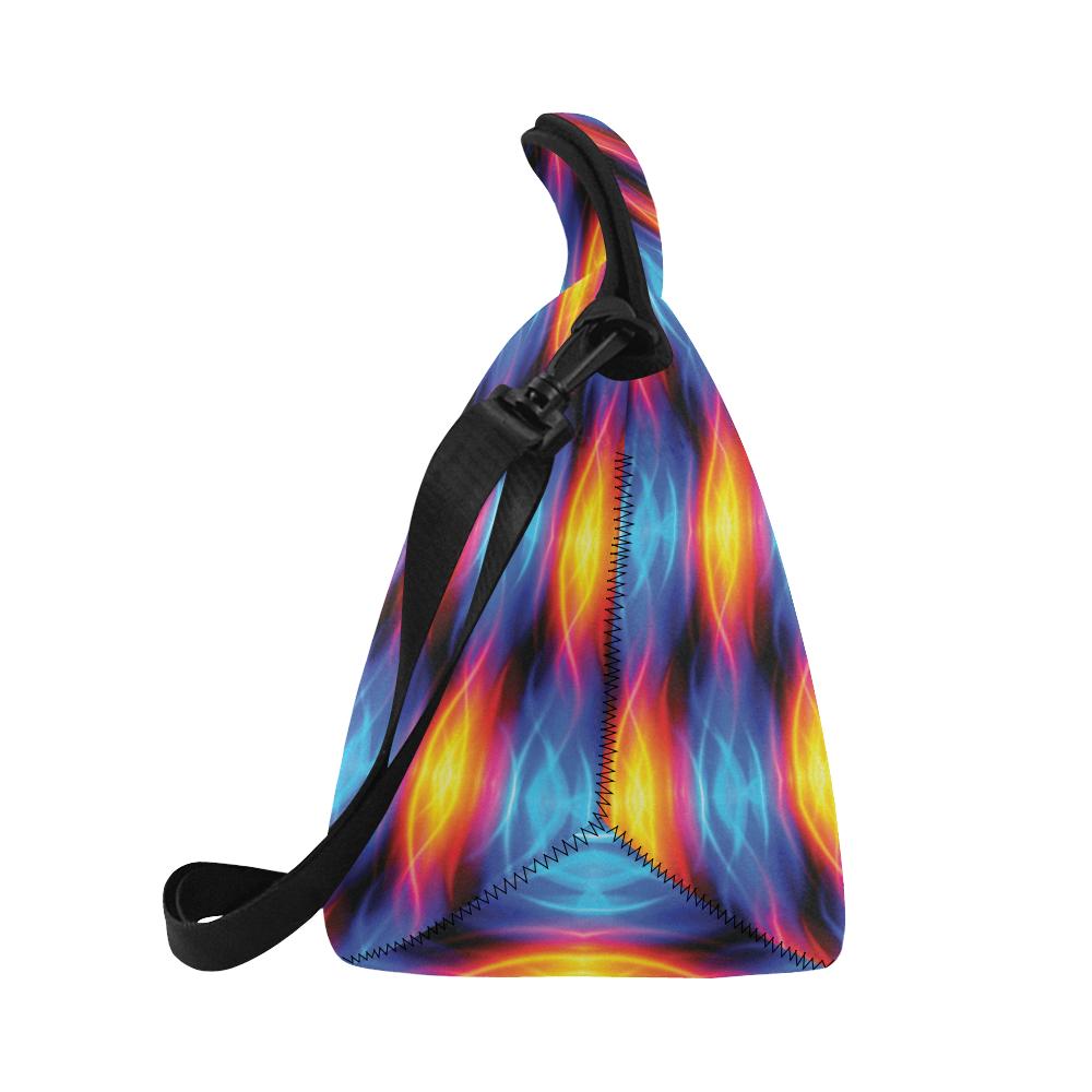 Flame Fire Blue Design Print Neoprene Lunch Bag (Model 1669)(Large)-JTAMIGO.COM
