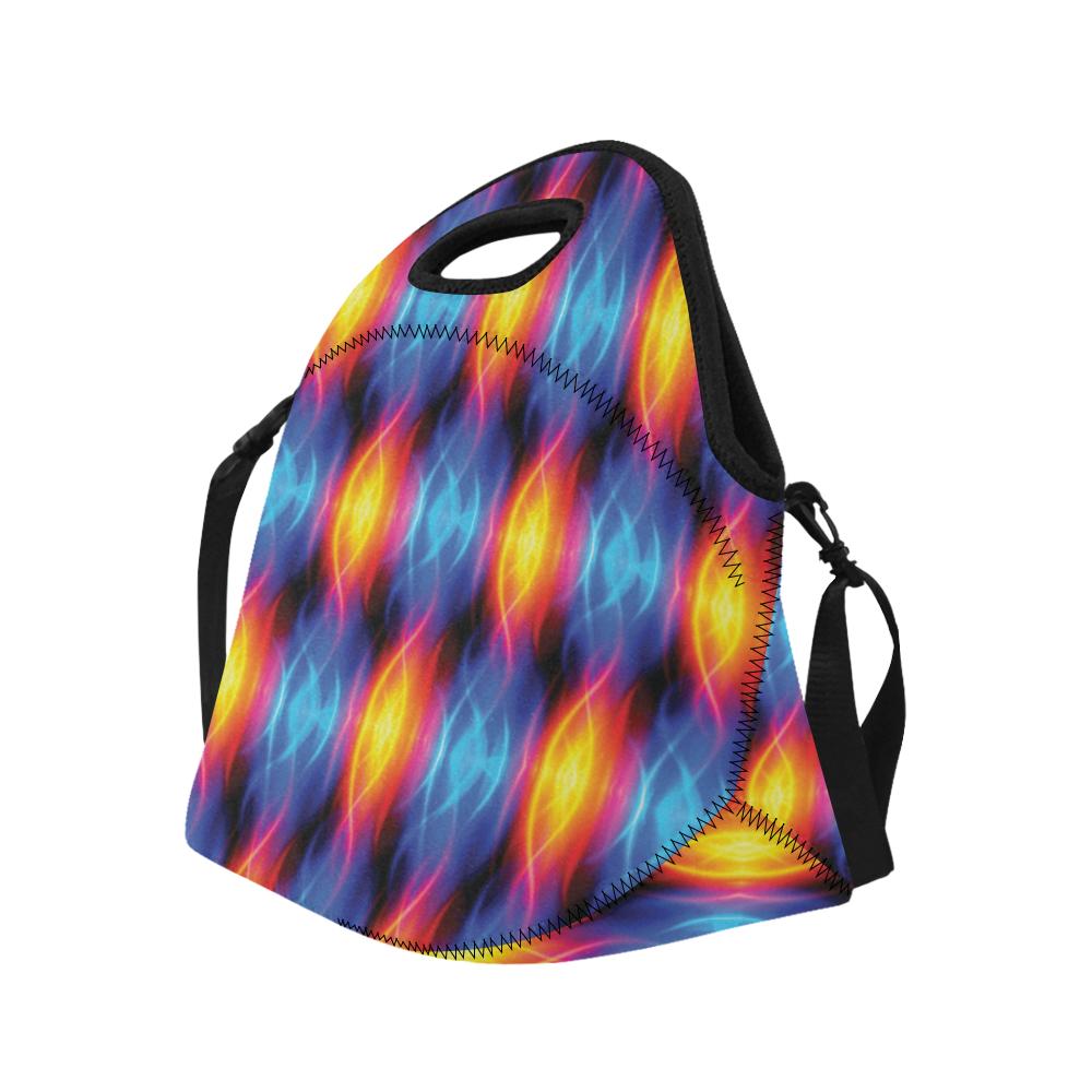 Flame Fire Blue Design Print Neoprene Lunch Bag (Model 1669)(Large)-JTAMIGO.COM