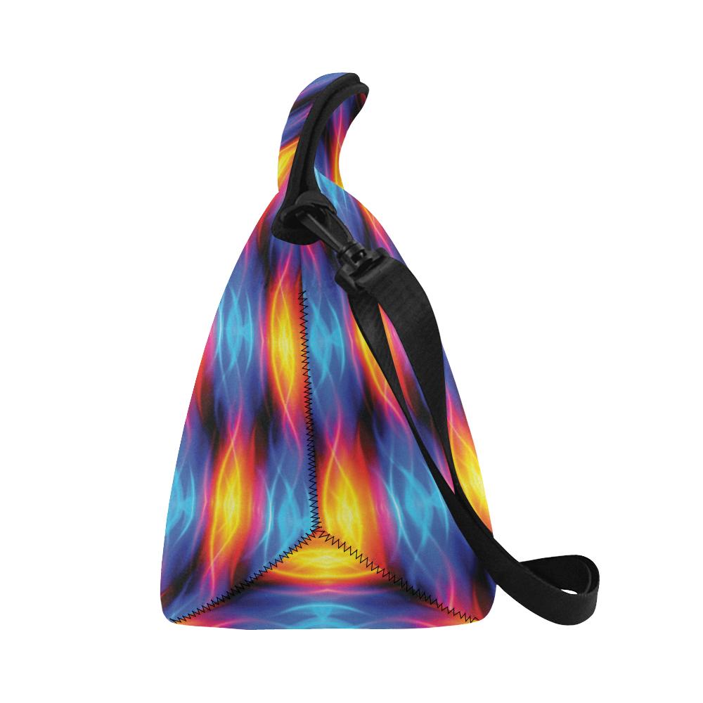 Flame Fire Blue Design Print Neoprene Lunch Bag (Model 1669)(Large)-JTAMIGO.COM