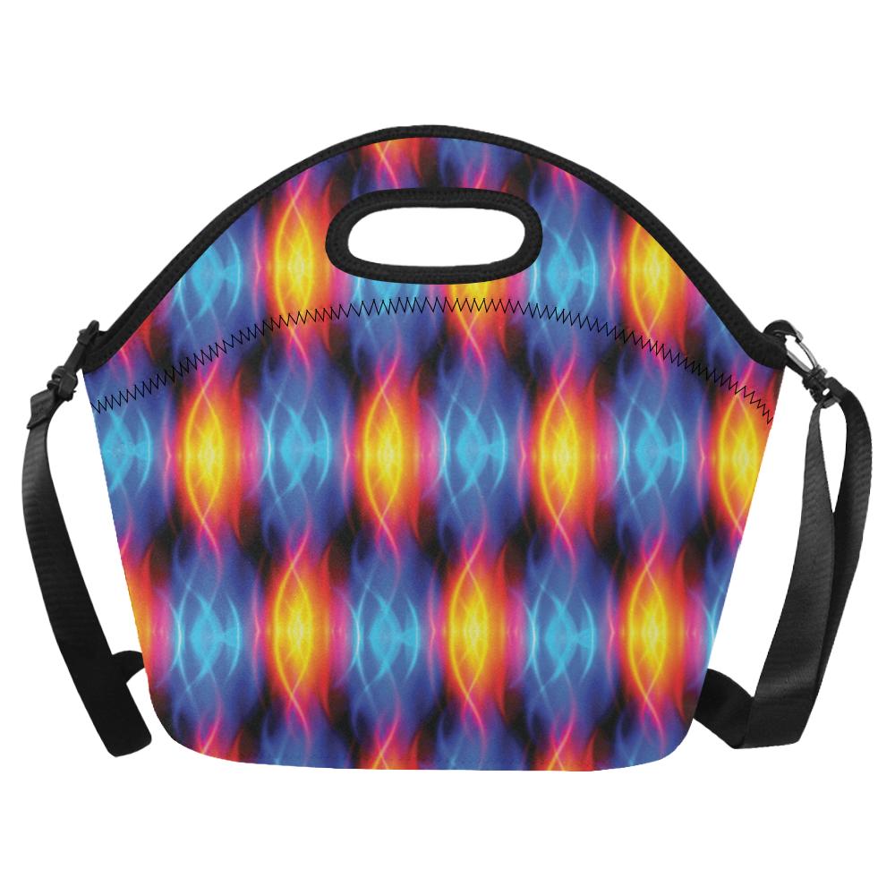 Flame Fire Blue Design Print Neoprene Lunch Bag (Model 1669)(Large)-JTAMIGO.COM