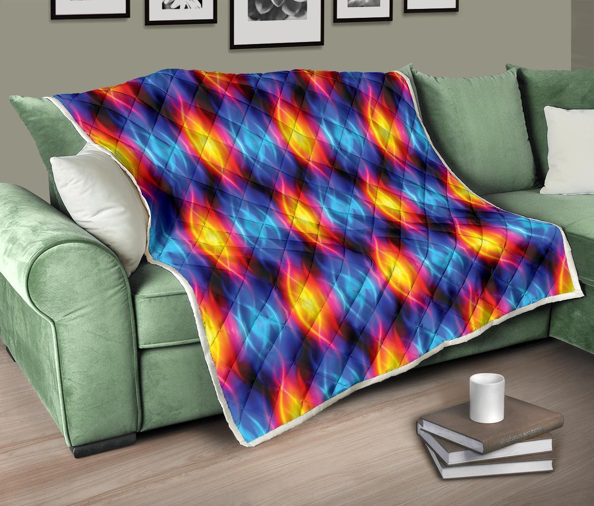 Flame Fire Blue Design Print Quilt-JTAMIGO.COM