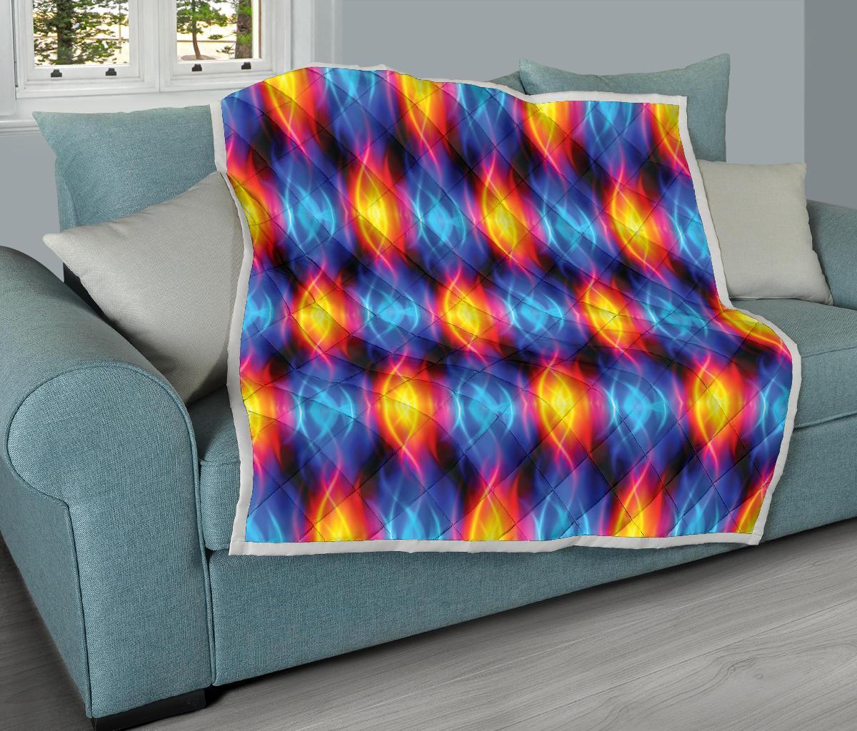 Flame Fire Blue Design Print Quilt-JTAMIGO.COM