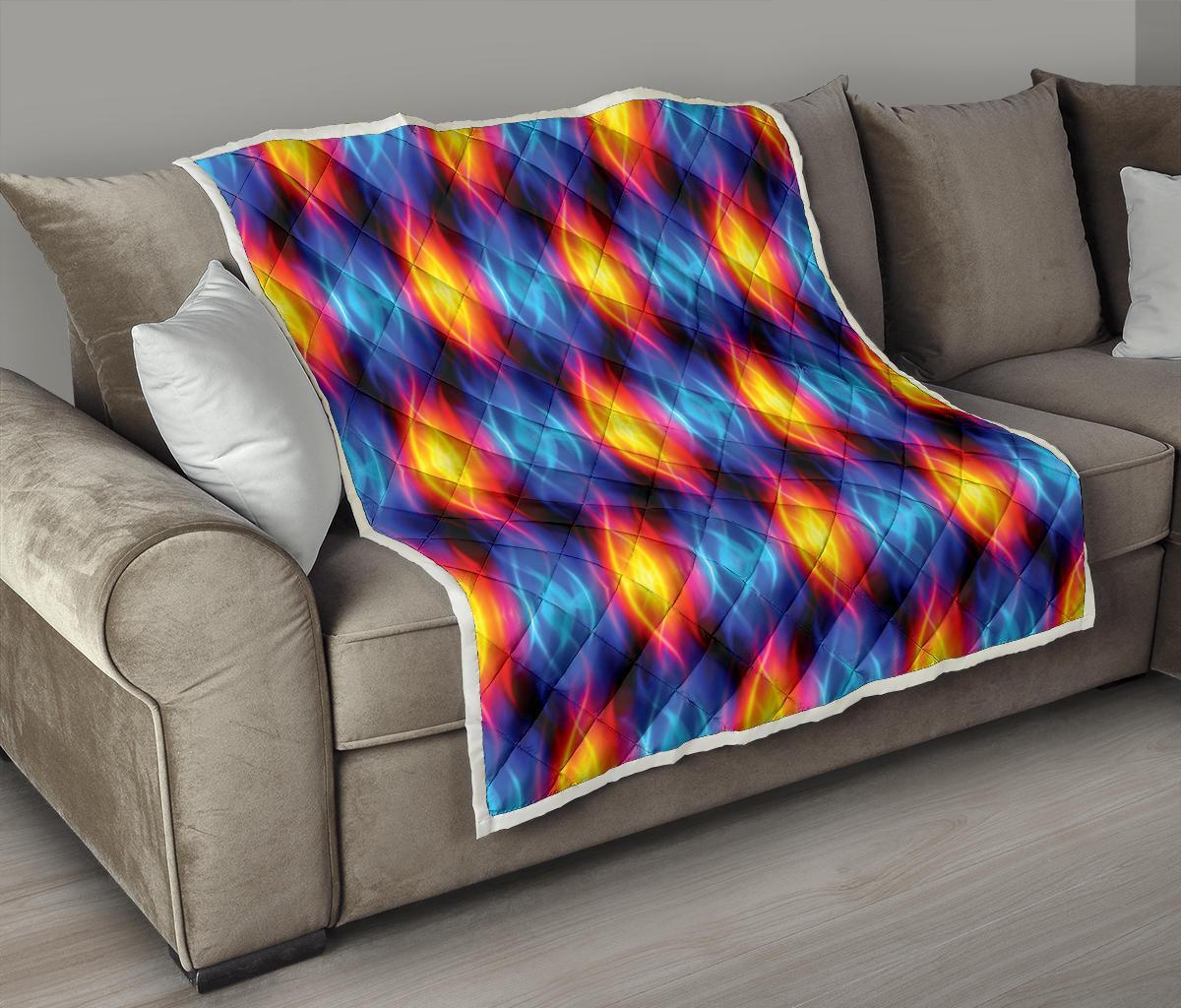 Flame Fire Blue Design Print Quilt-JTAMIGO.COM