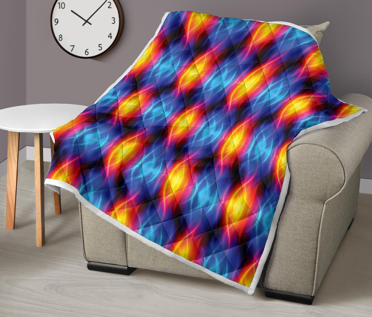 Flame Fire Blue Design Print Quilt-JTAMIGO.COM