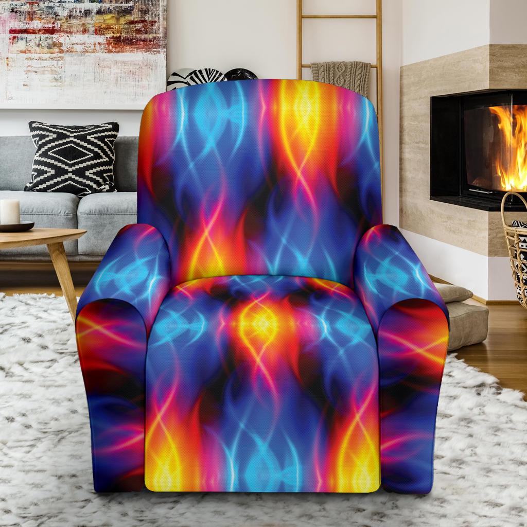 Flame Fire Blue Design Print Single Sofa Slipcover -JTAMIGO.COM
