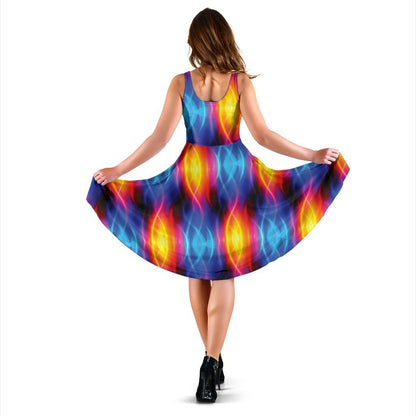Flame Fire Blue Design Print Sleeveless Dress