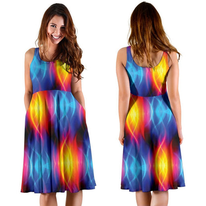 Flame Fire Blue Design Print Sleeveless Dress