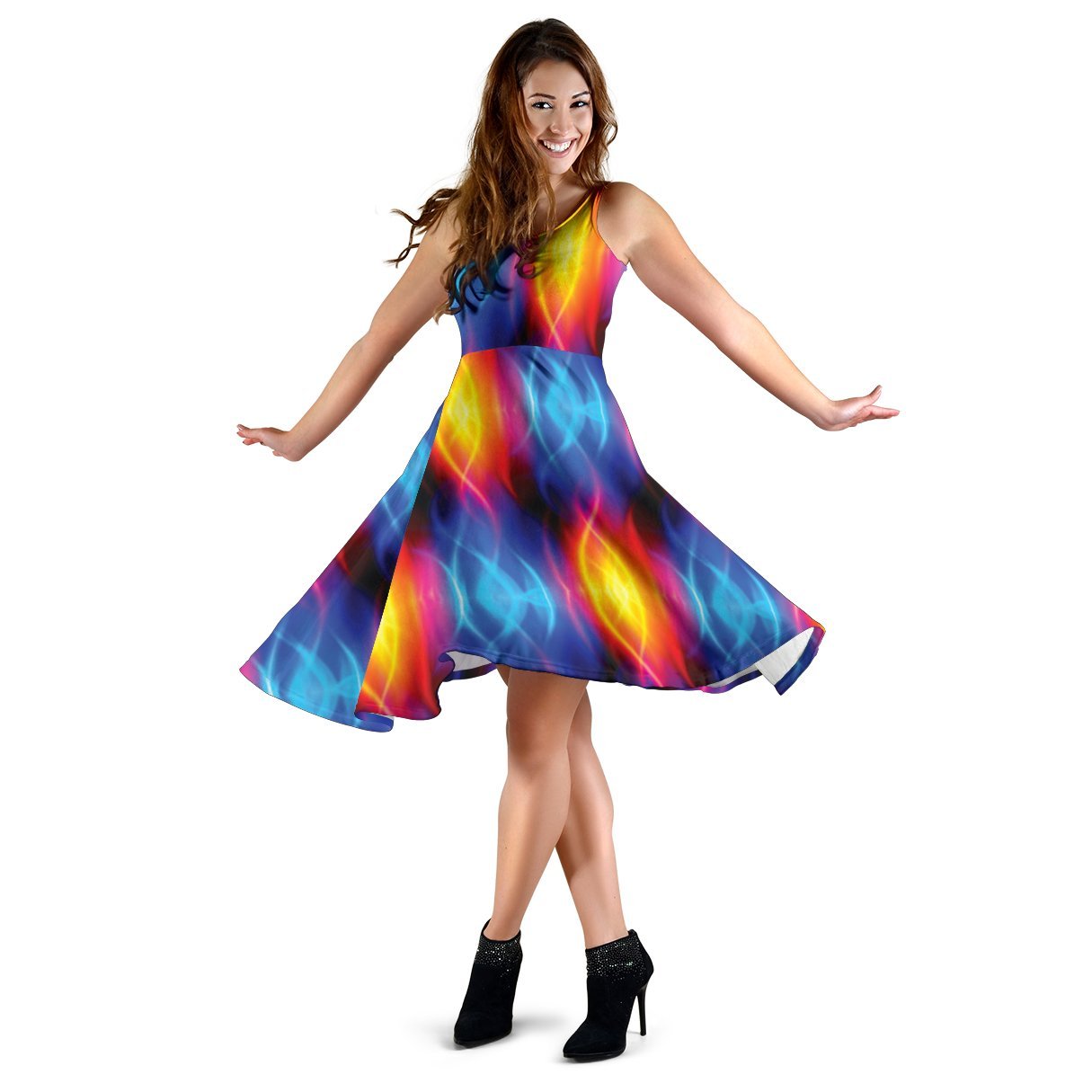 Flame Fire Blue Design Print Sleeveless Dress