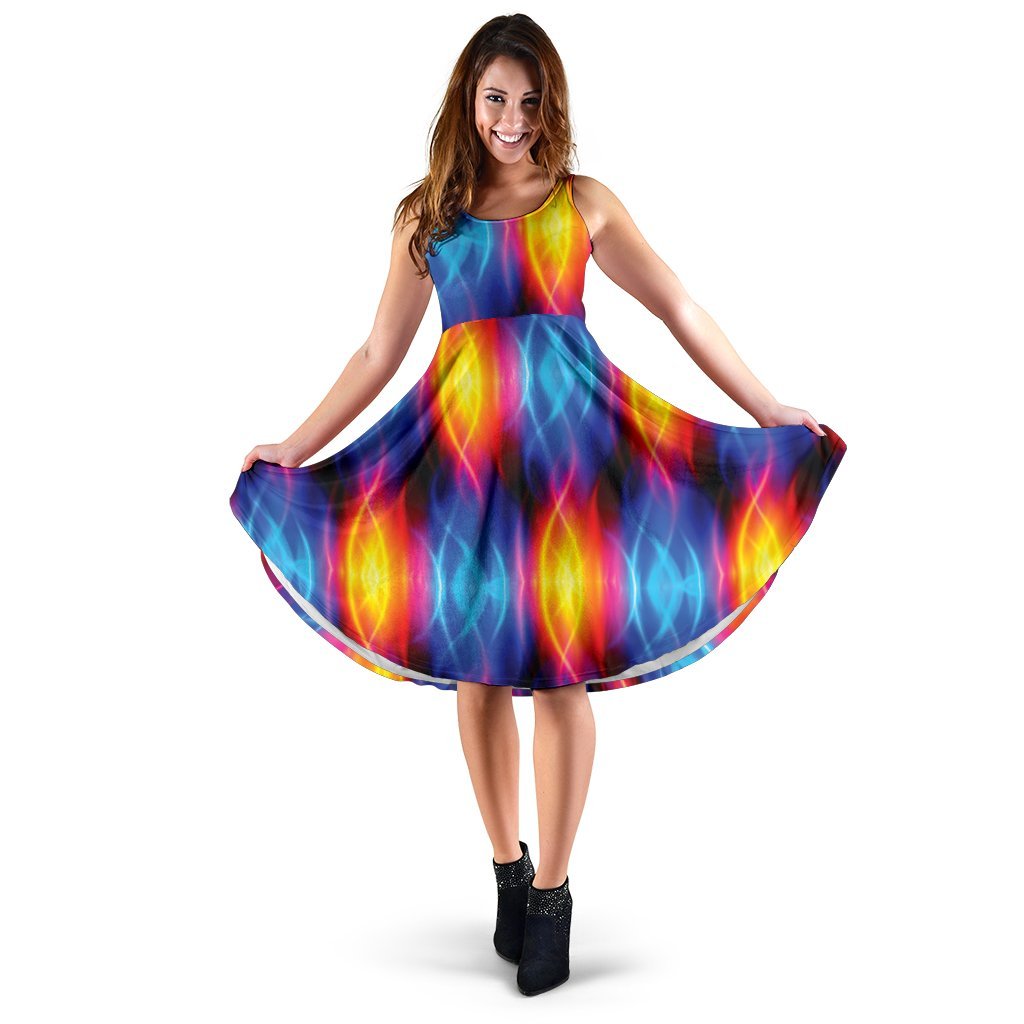 Flame Fire Blue Design Print Sleeveless Dress