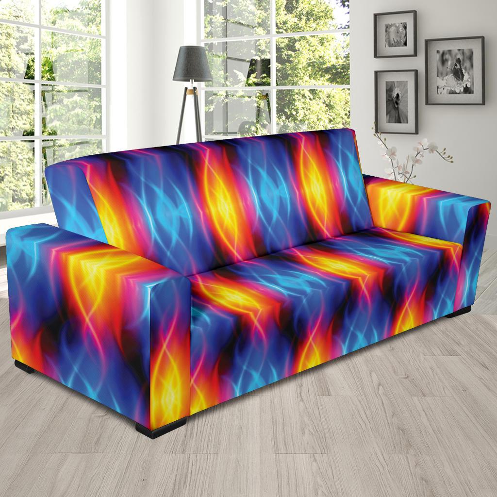 Flame Fire Blue Design Print Sofa Slipcover-JTAMIGO.COM