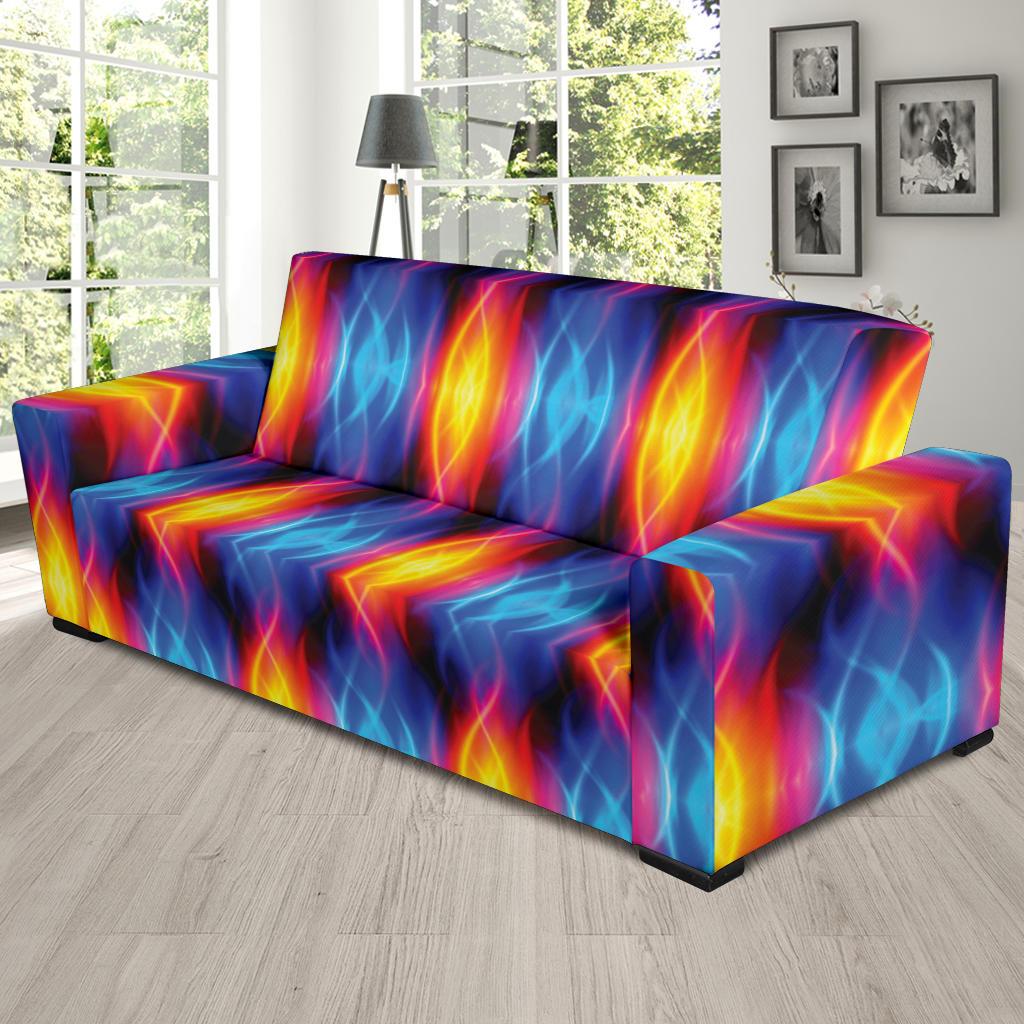 Flame Fire Blue Design Print Sofa Slipcover-JTAMIGO.COM