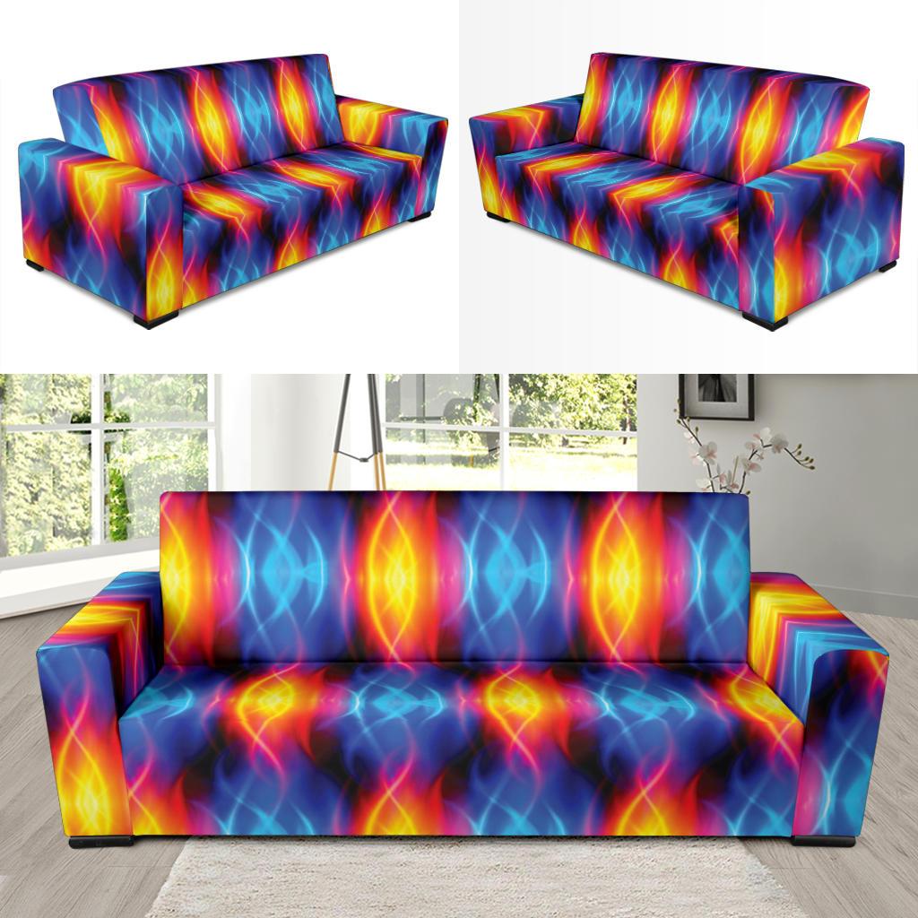Flame Fire Blue Design Print Sofa Slipcover-JTAMIGO.COM