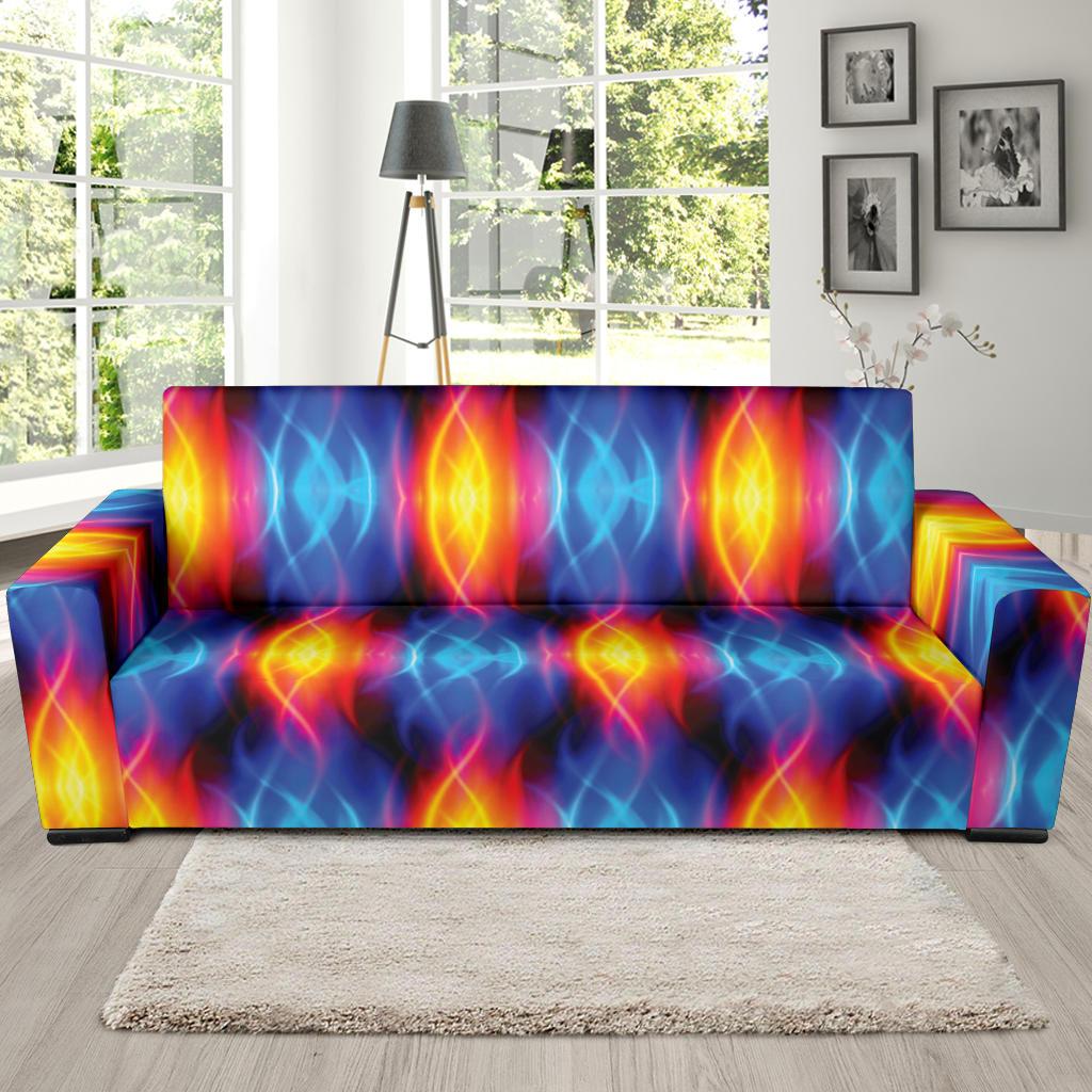 Flame Fire Blue Design Print Sofa Slipcover-JTAMIGO.COM