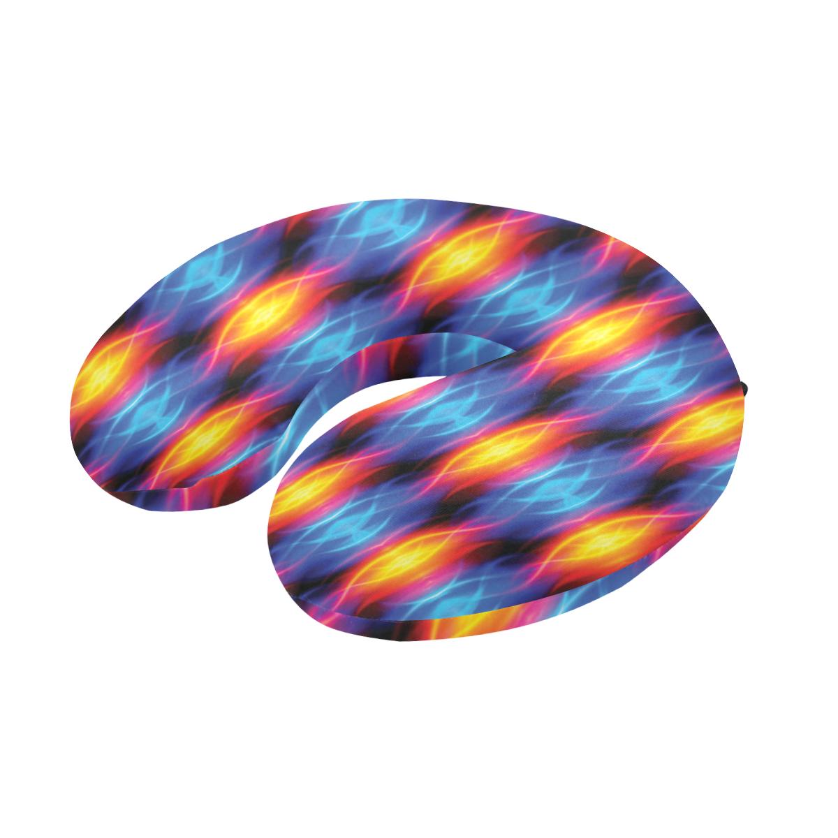 Flame Fire Blue Design Print U-Shaped Travel Neck Pillow-JTAMIGO.COM