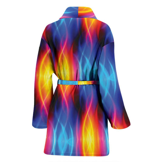 Flame Fire Blue Design Print Women Bath Robe-JTAMIGO.COM